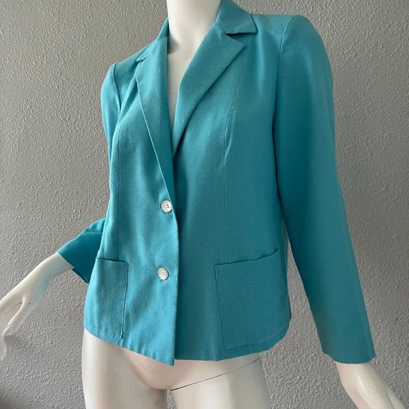 Vintage 70s Aqua Blue AMY ADAMS Boxy Disco Retro Blazer Jacket Top M - Picture 8 of 12